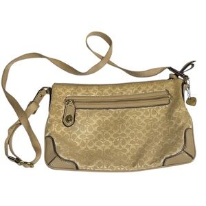 Authentic Coach Signature C Glitter/Shimmer Crossbody Bag Beige/Tan Heart Charm